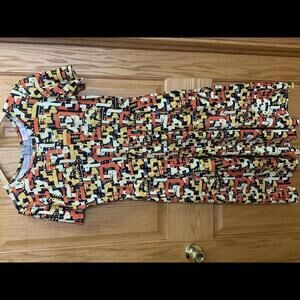 LulaRoe Dress Sz Large pockets abstract, geometric orange yellow navy southwest﻿